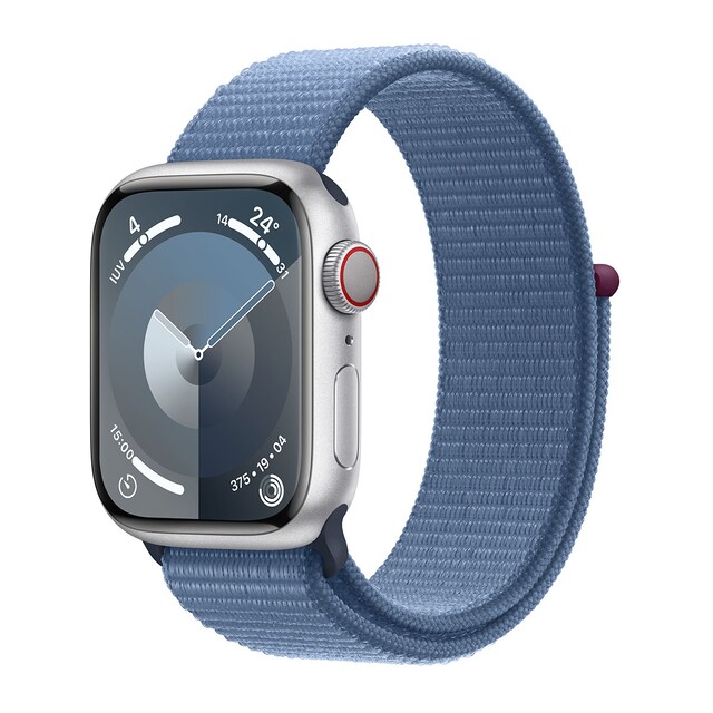 Imagem 0 de Apple Watch Series 9 GPS + Cellular 41 mm Alumínio Prateado com Bracelete Desportiva de inverno Azul