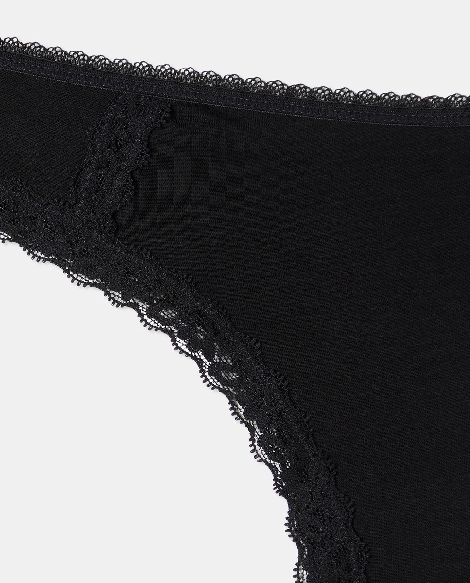 Tanga em Tecido de Modal e Renda Preto-4
