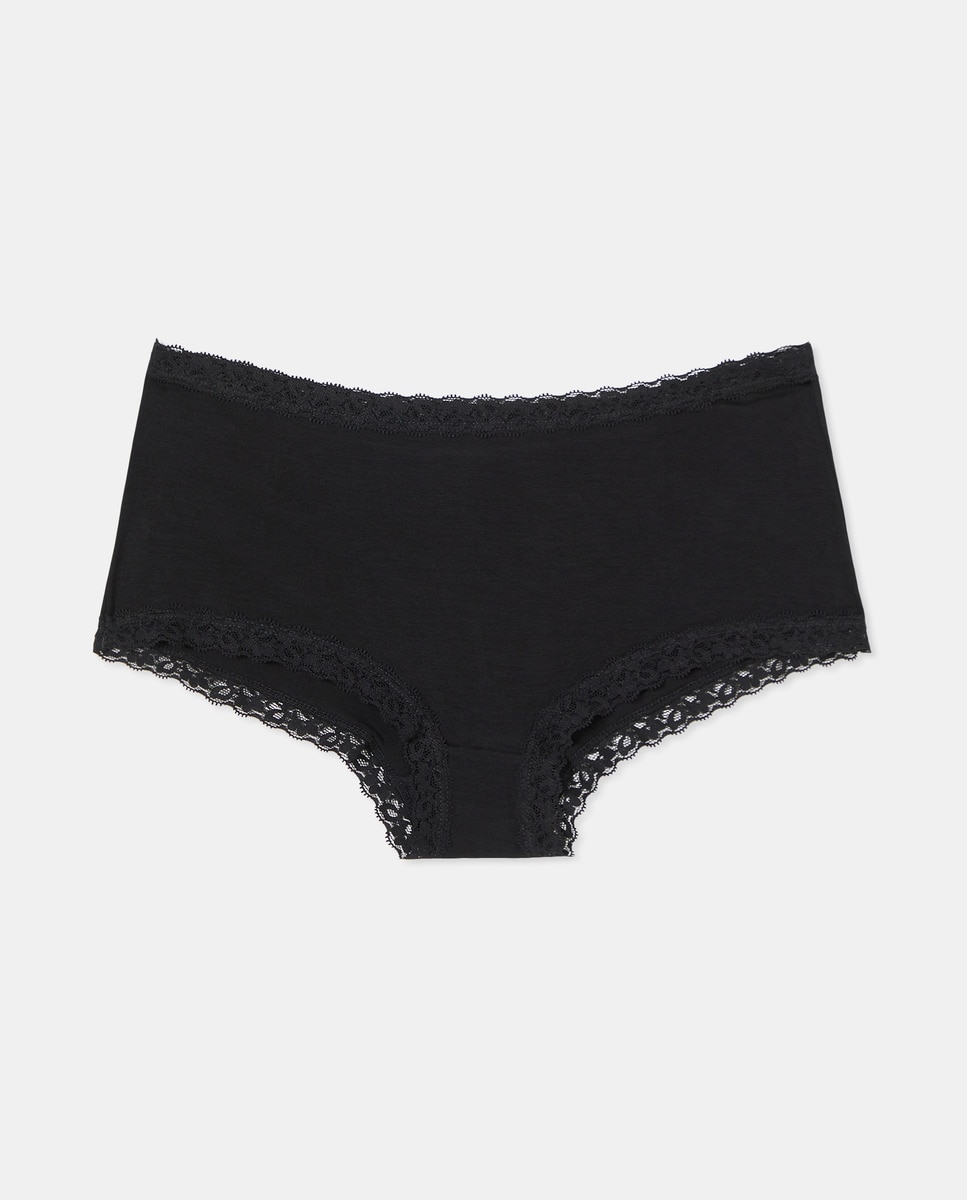 Culotte em Tecido de Modal e Renda Preto-3