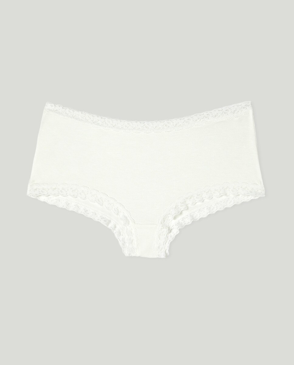 Culotte de Modal com Renda em Contraste Branco-marfim-3