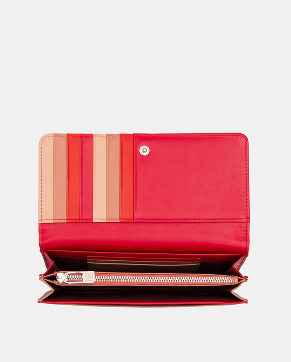 Carteira Grande com Aba e Botão e em Pele de Bezerro Tipo Napa - Vermelho Vermelho-7