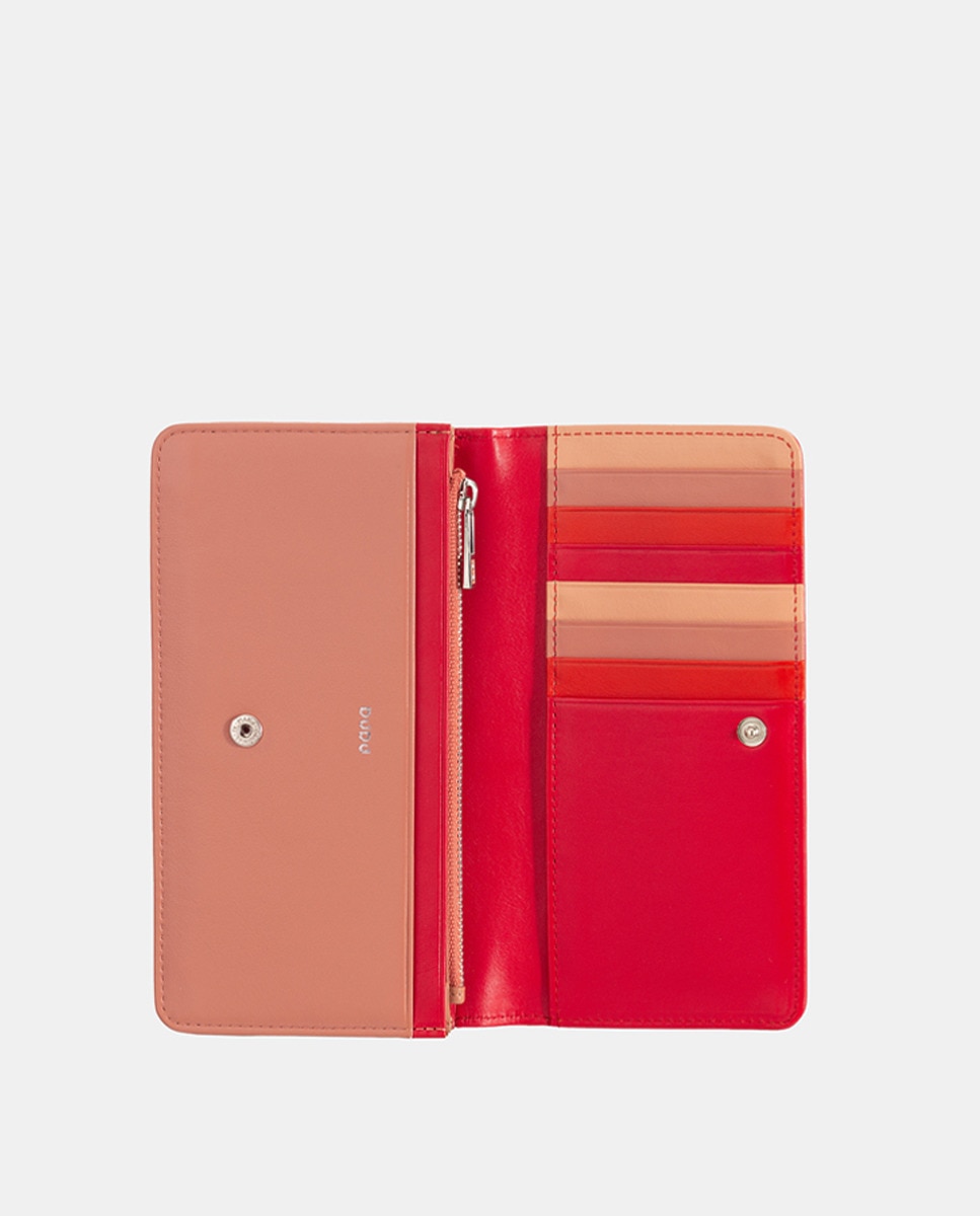 Carteira Grande com Aba e Botão e em Pele de Bezerro Tipo Napa - Vermelho Vermelho-8