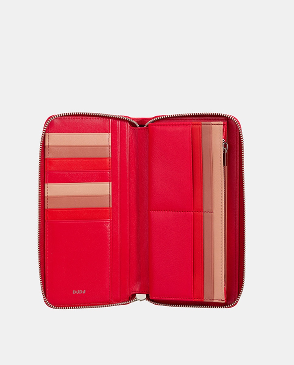  Carteira Grande com Fecho de Correr e em Pele de Bezerro Tipo Napa - Vermelho Vermelho-5