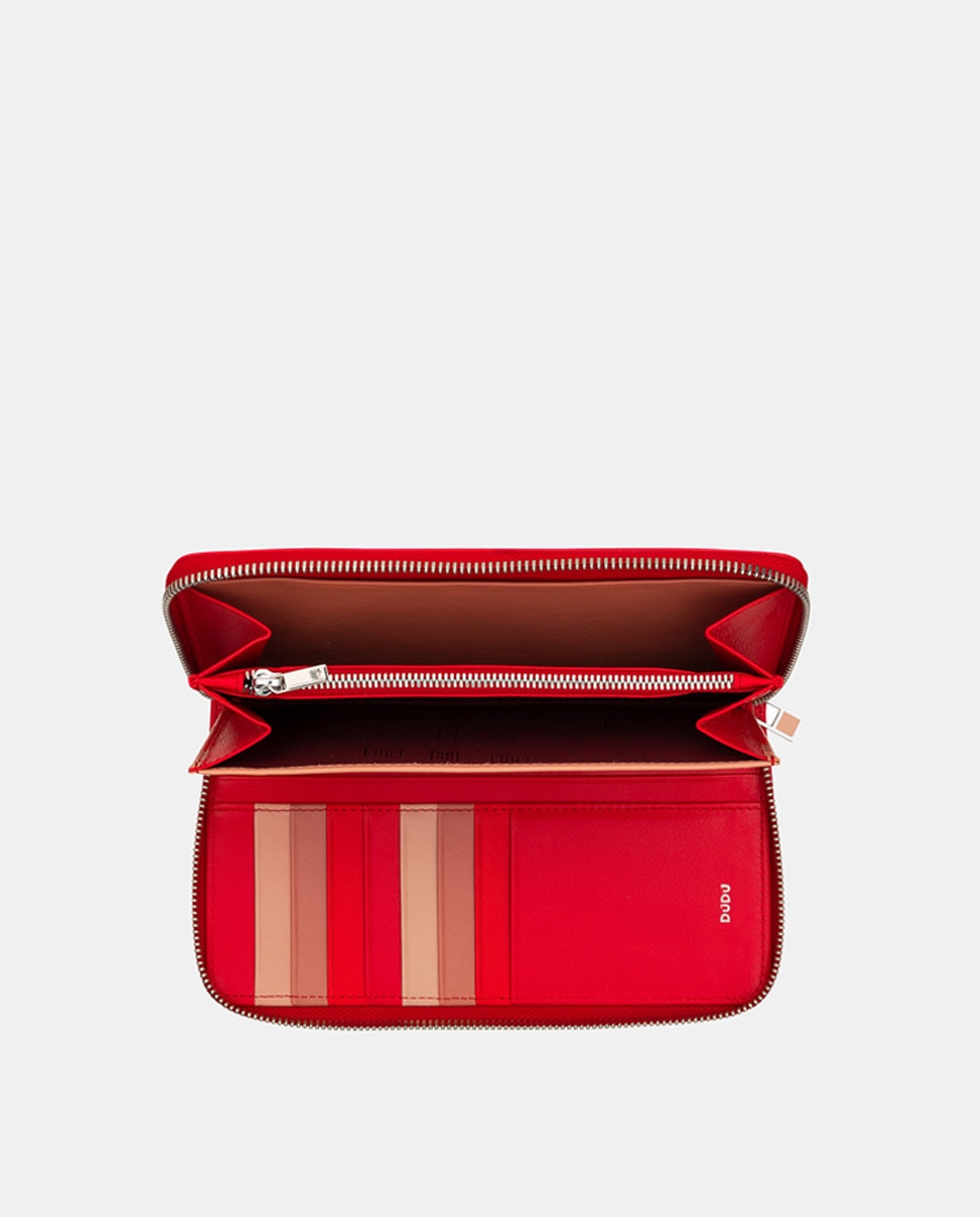  Carteira Grande com Fecho de Correr e em Pele de Bezerro Tipo Napa - Vermelho Vermelho-6