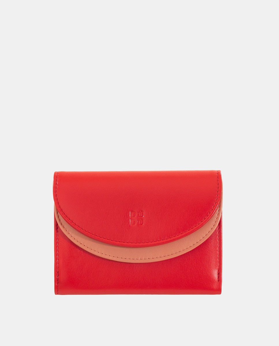 Carteira Média com Aba Dupla e em Pele de Bezerro Tipo Napa - Vermelho Vermelho-1