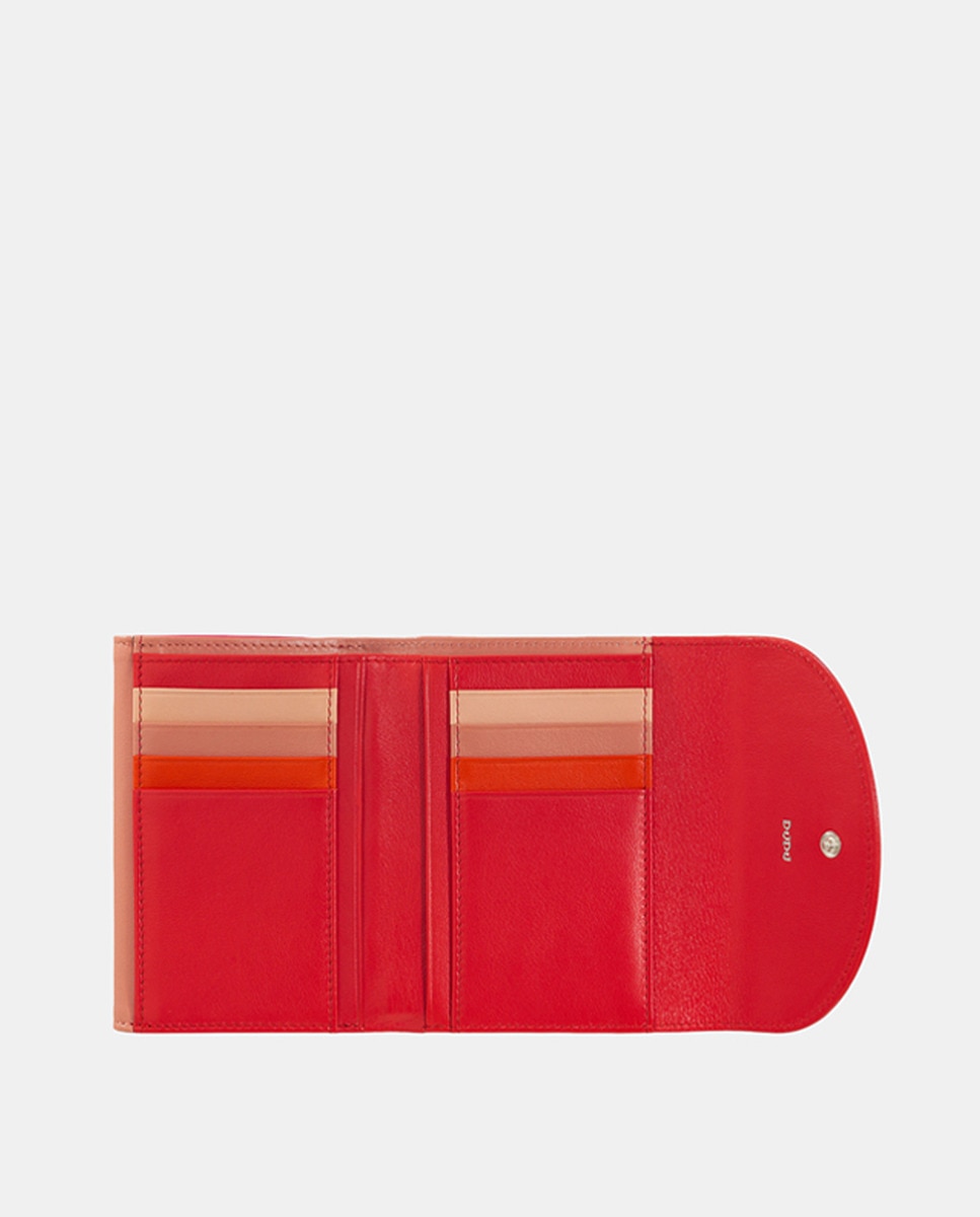 Carteira Média com Aba Dupla e em Pele de Bezerro Tipo Napa - Vermelho Vermelho-4