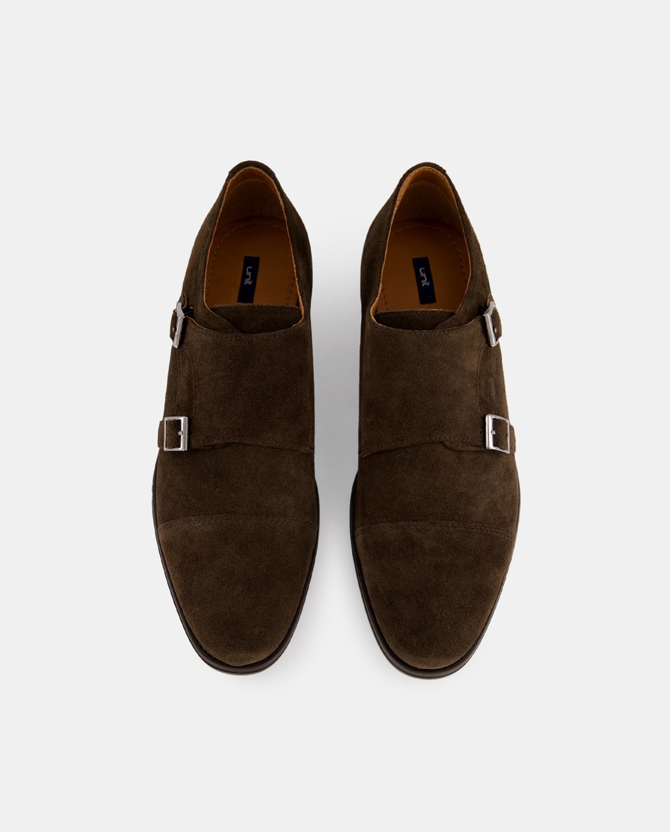 Zapato cordones de hombre pala lisa de serraje con piso de goma Marrón-4