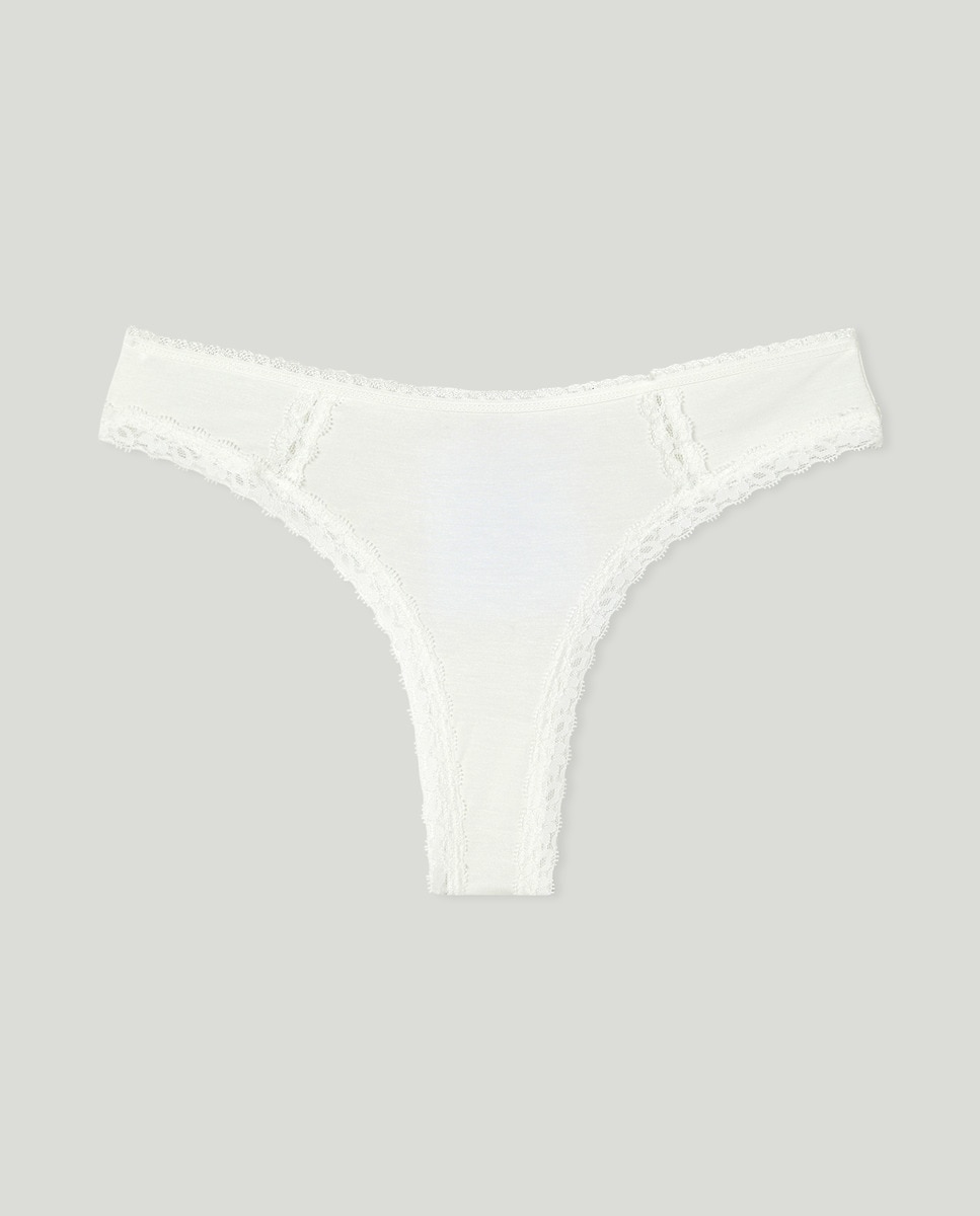Tanga em Tecido de Modal com Renda Branco-marfim-3