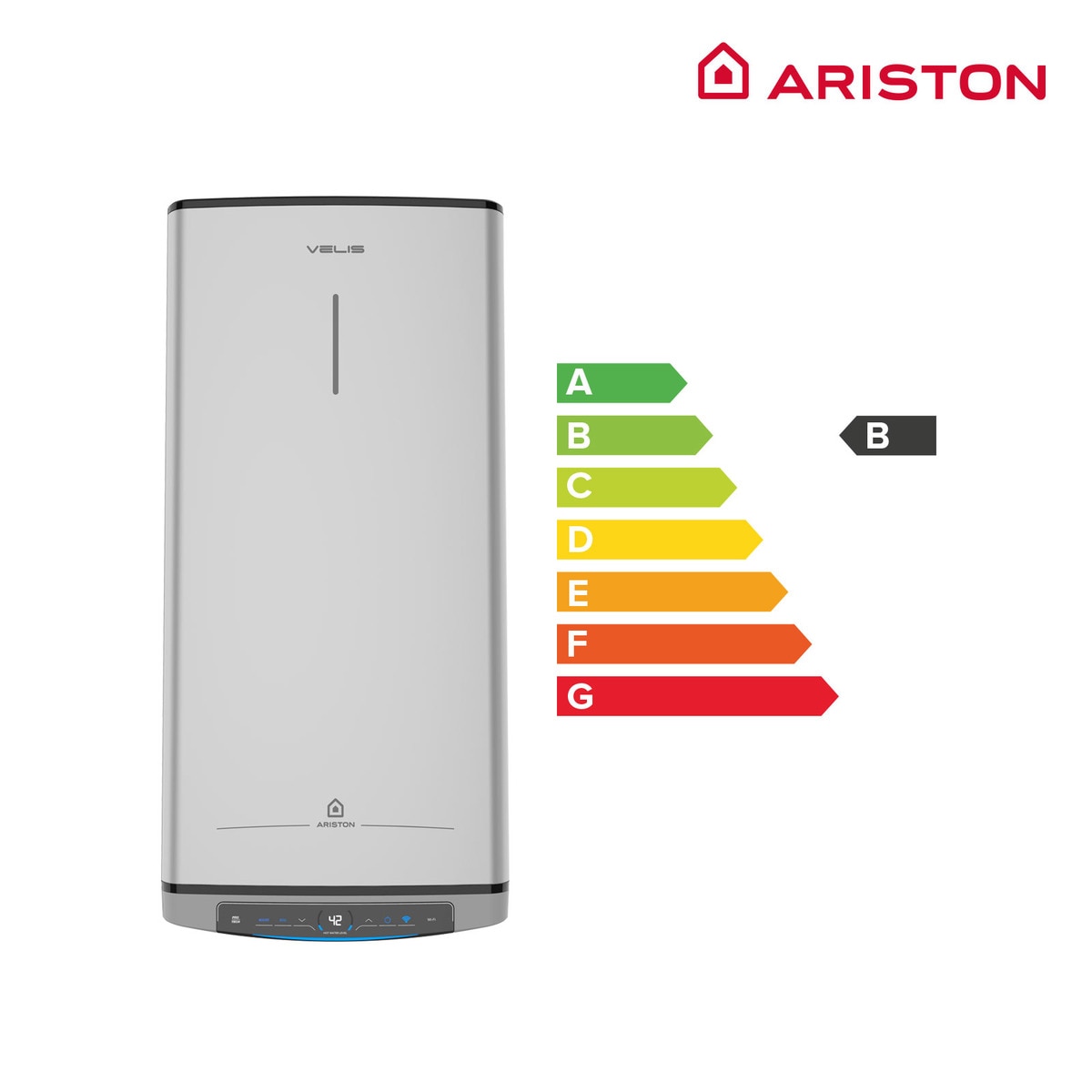Termo eléctrico vertical/ horizontal Ariston 80 litros - VELIS DRY WIFI 80 GRIS WIND 39-6