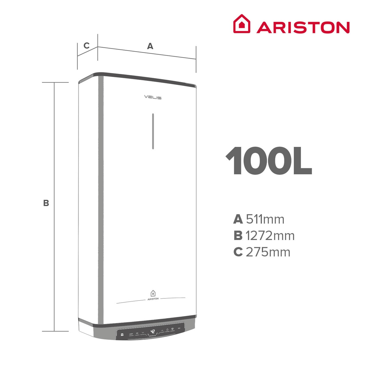 Termo eléctrico vertical/ horizontal Ariston 100 litros - VELIS DRY WIFI 100 Gris-3