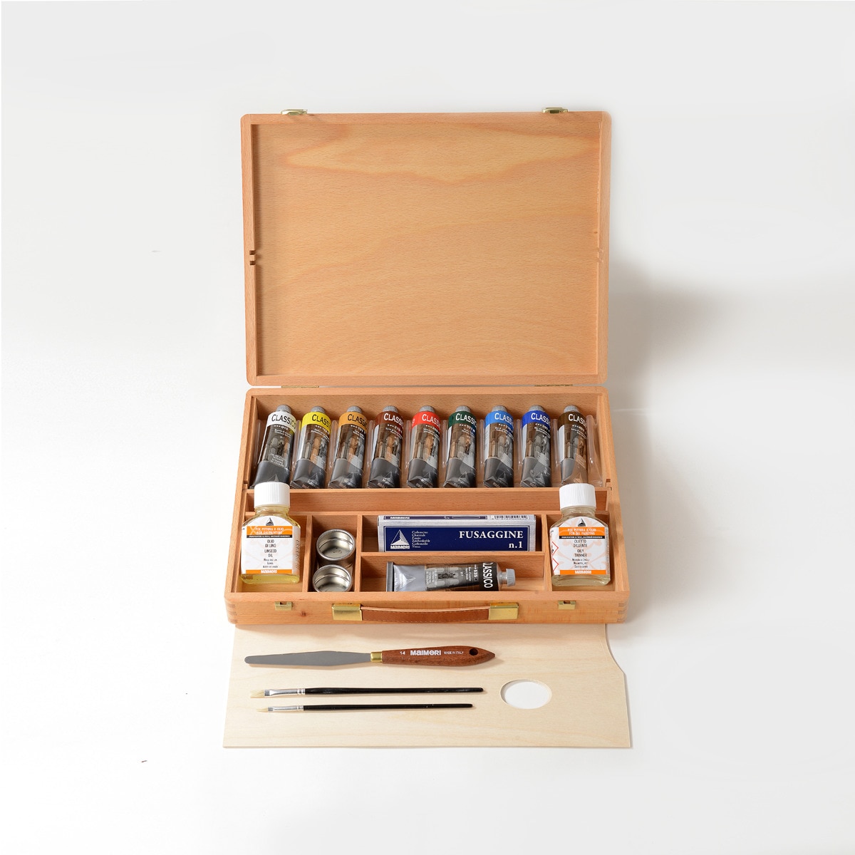 Maletín de madera de raiz de haya, pintura al óleo para bellas artes 17 unidades Classico Maimeri Multicolor-2