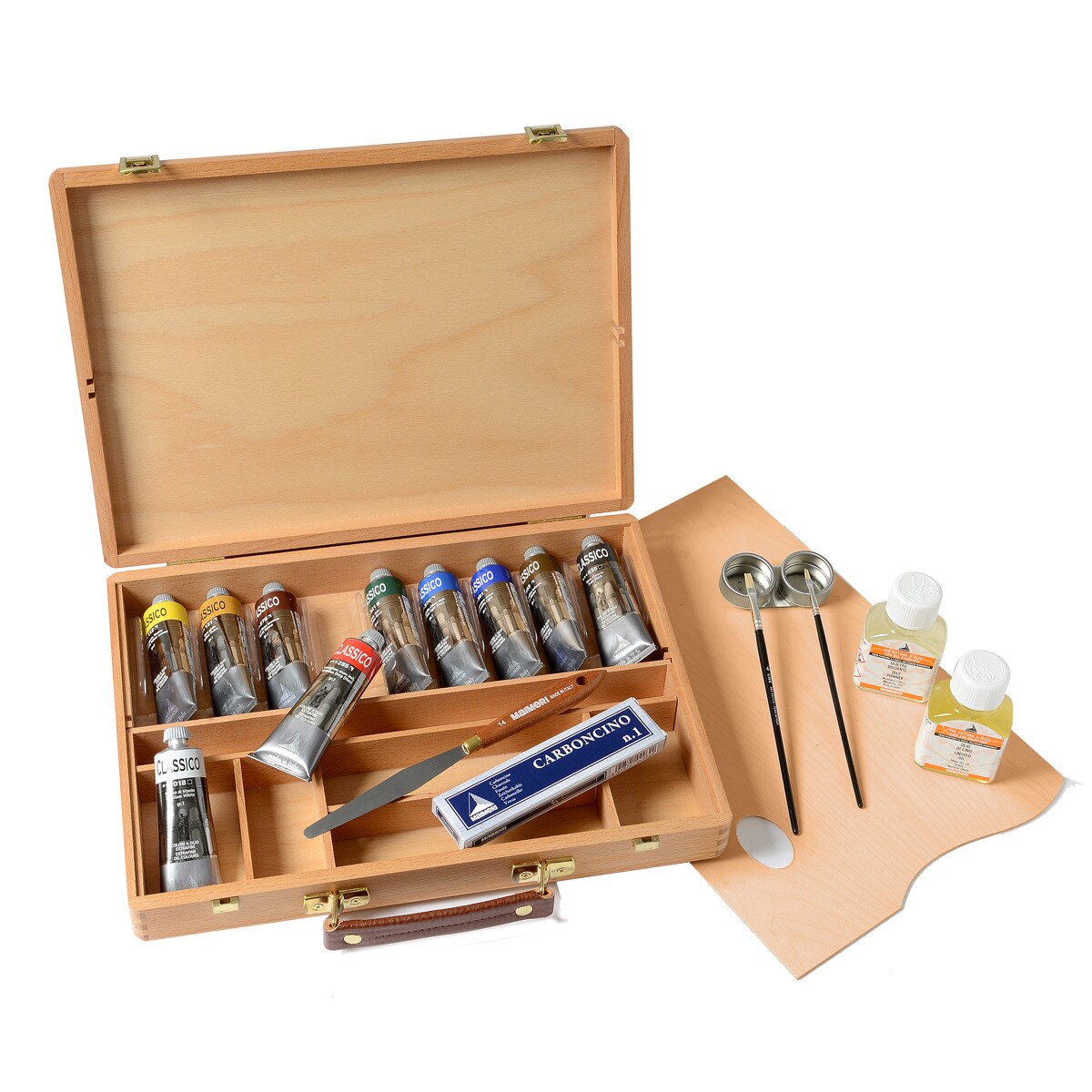 Maletín de madera de raiz de haya, pintura al óleo para bellas artes 17 unidades Classico Maimeri Multicolor-1