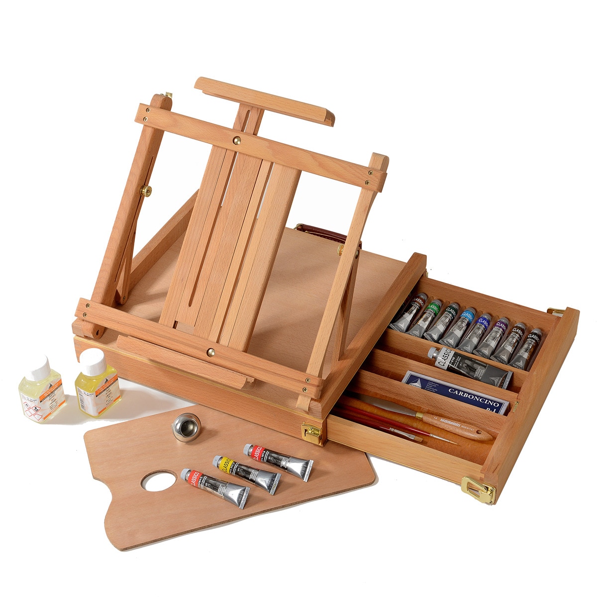 Maletín de madera de raiz de haya, pintura al óleo para bellas artes 22 unidades Classico Maimeri Multicolor-1