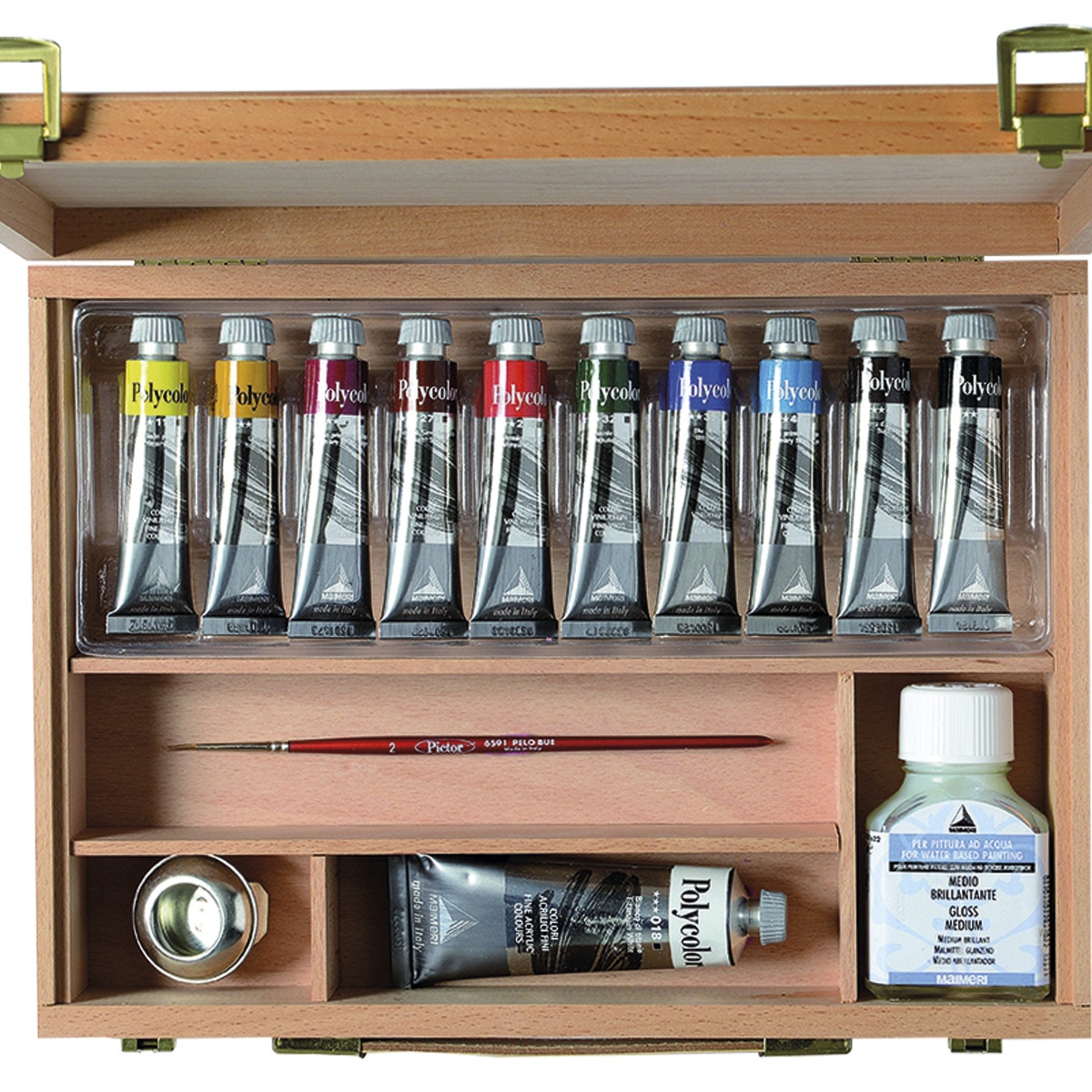 Caixa em madeira de faia, tinta acrílica artística 15 unidades Polycolor Maimeri Multicolor-3