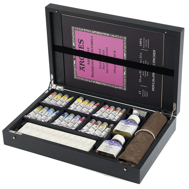 Imagen 0 de Caja de madera de fresno, acuarelas para bellas artes 40 unidades Blu Maimeri