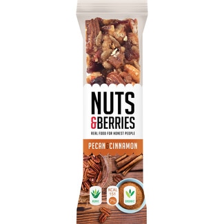 barrita ecológica de nueces pecanas y canela envase 30 g - Nuts & Berries
