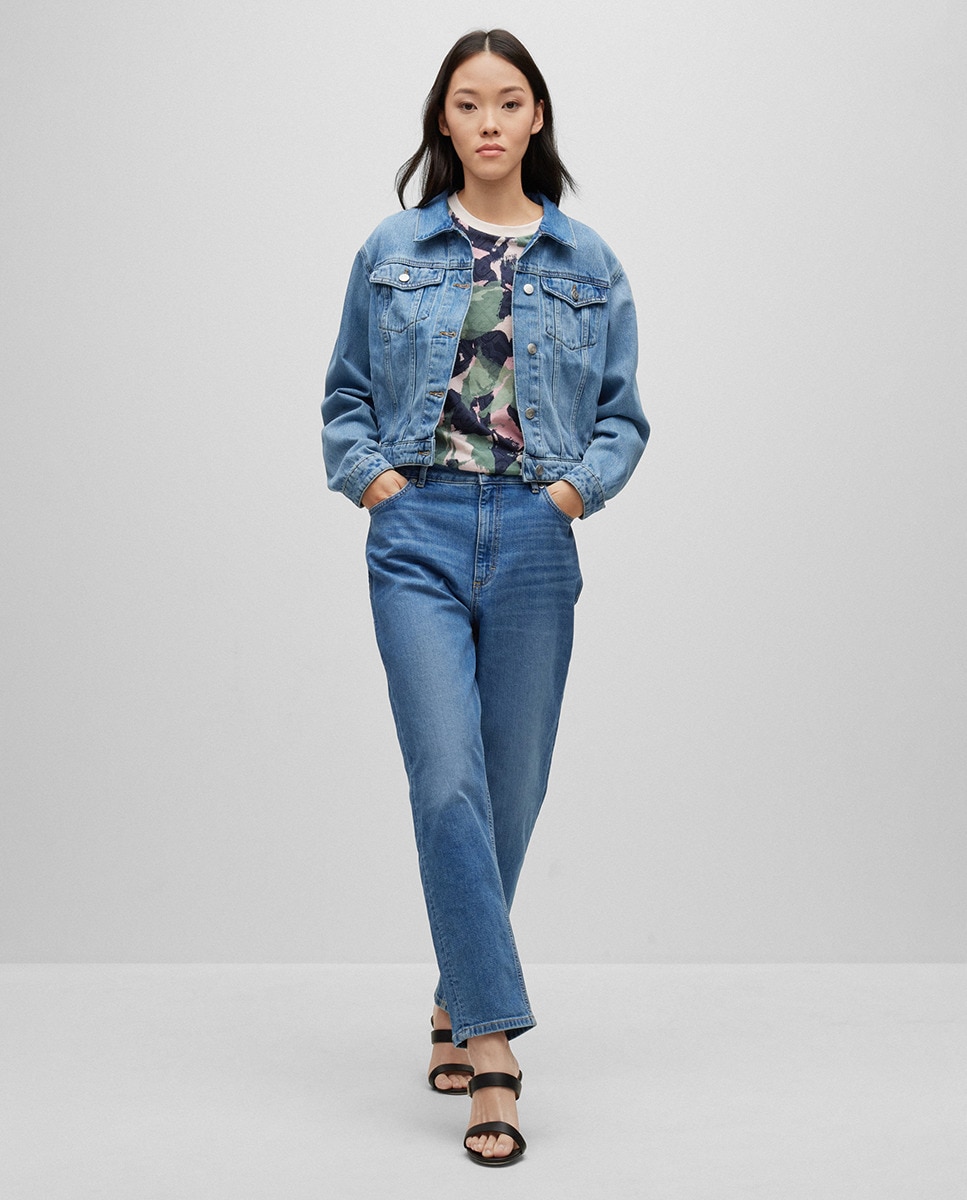 Jeans Pelo Tornozelo de Cintura Subida em Cómoda Ganga Elástica - Azul Azul-marinho-6