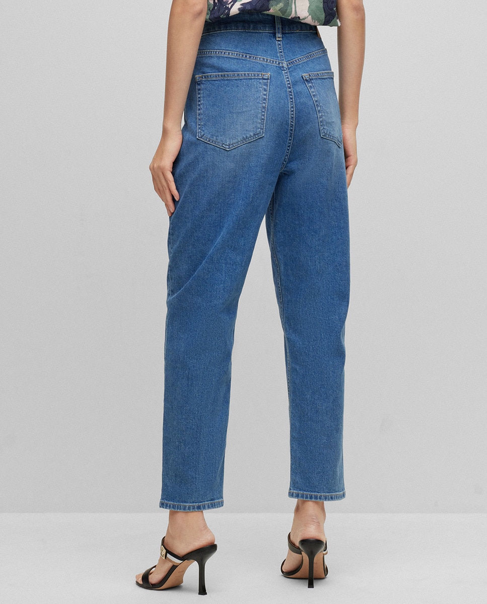 Jeans Pelo Tornozelo de Cintura Subida em Cómoda Ganga Elástica - Azul Azul-marinho-2