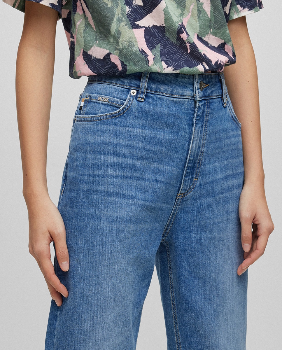 Jeans Pelo Tornozelo de Cintura Subida em Cómoda Ganga Elástica - Azul Azul-marinho-3