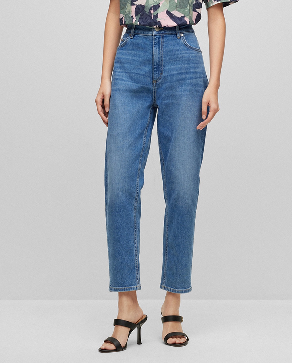 Jeans Pelo Tornozelo de Cintura Subida em Cómoda Ganga Elástica - Azul Azul-marinho-1