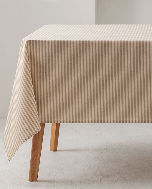 Imagen 0 de Mantel antimanchas 100% algodón Fine rayas beige