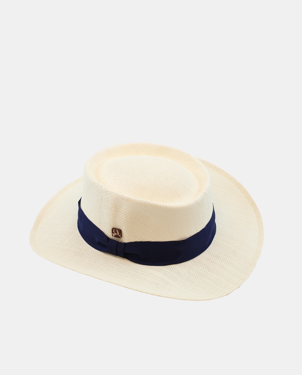 Imagen 0 de Sombrero gambler de papel en blanco con cinta en azul marino