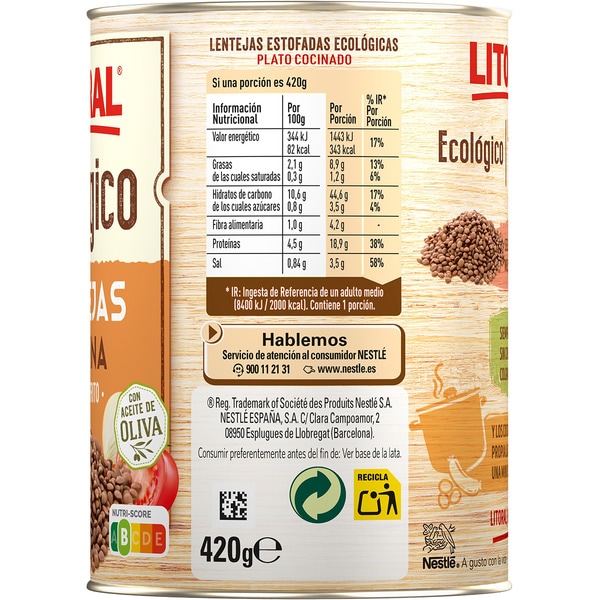 organic pardina lentils with sofrito, gluten-free can 420 g