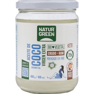 aceite de coco virgen extra crudo, ecológico sin gluten y sin lactosa envase 400 g - Naturgreen