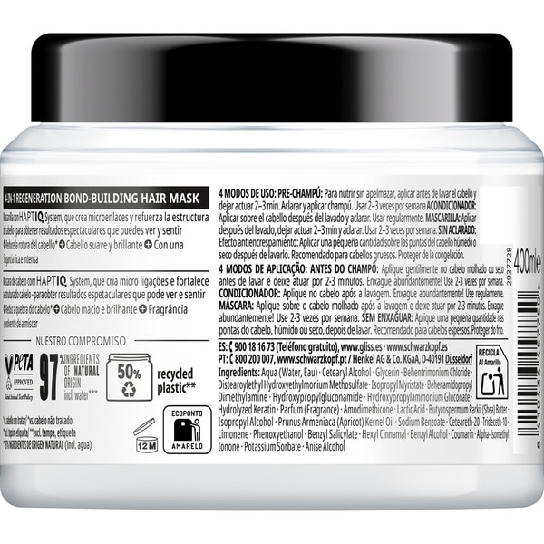 regenerierende Haarkur Regneration 4 in 1 mit hydrolysiertem Keratin Schale 400 ml für trockenes/strapaziertes Haar