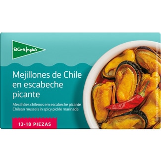 mejillones de Chile en escabeche picantes 13-18 piezas sin gluten lata 69 g neto escurrido - El Corte Ingles