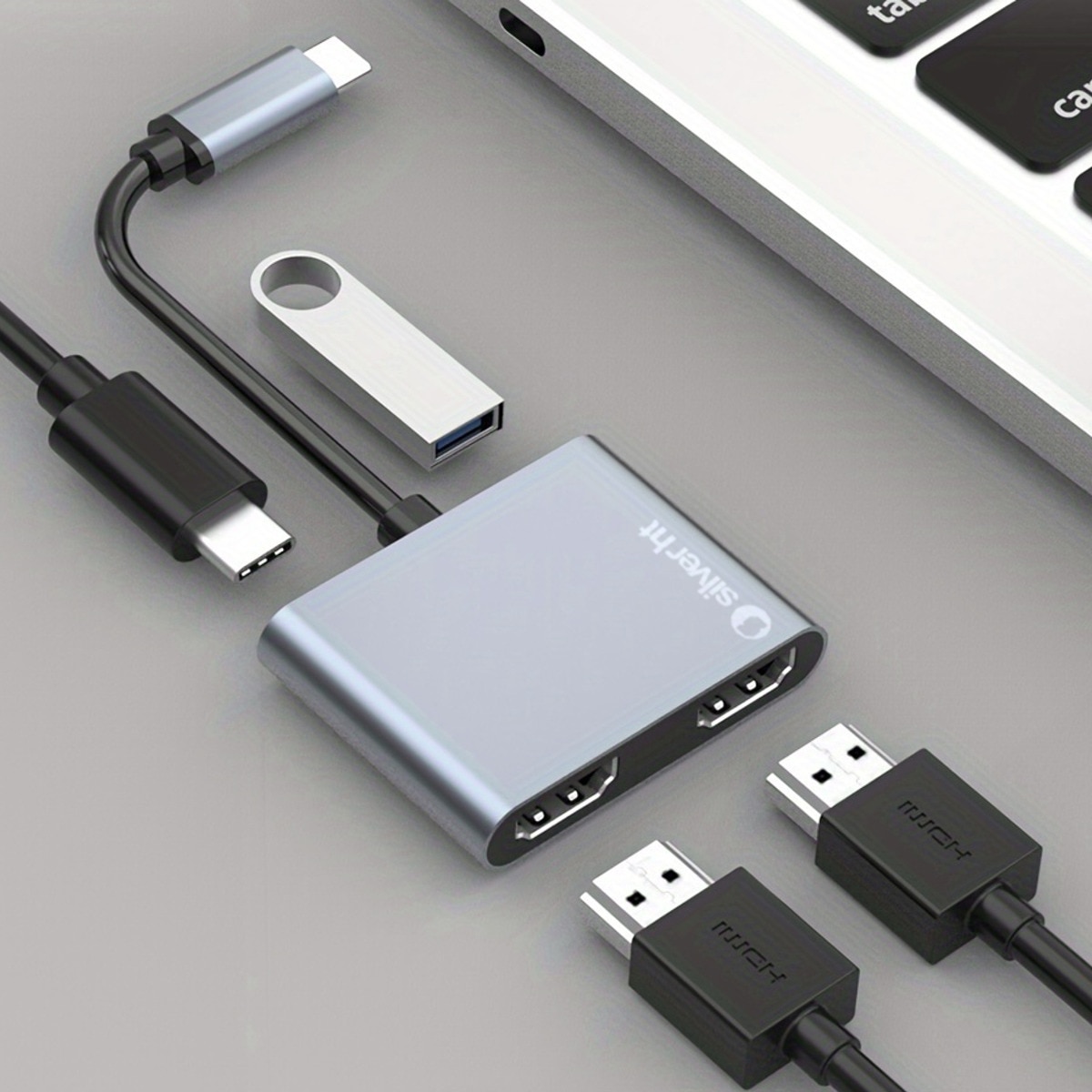 Adaptador Silver HT Logan Tipo C a 2 HDMI 4K Gris-2