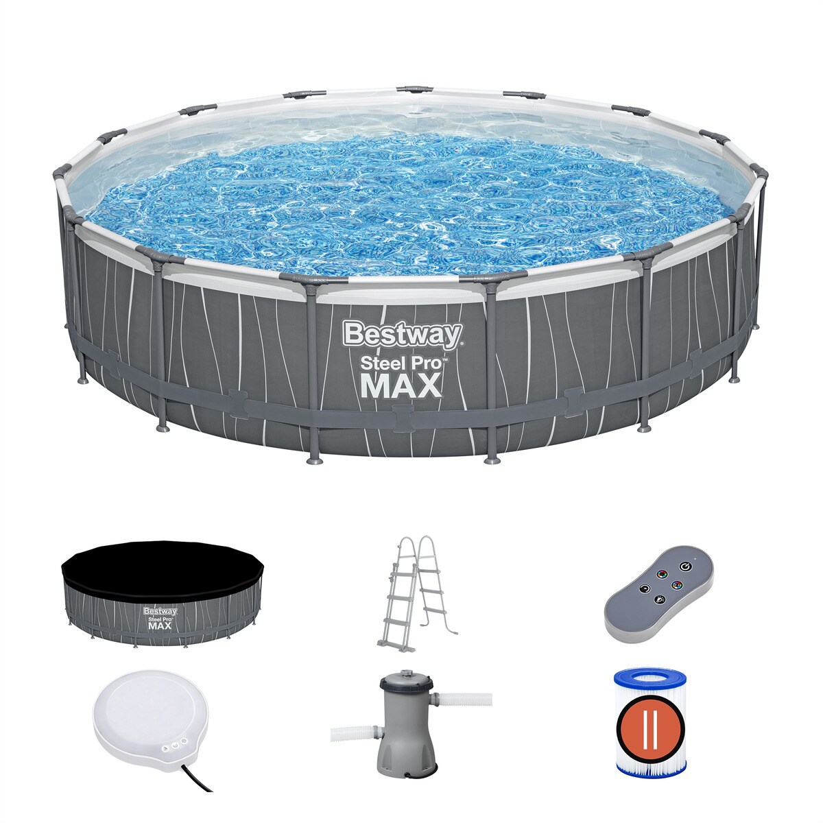 Piscina Redonda Steel Pro Max Led Ø 457 x 107 cm Gris-2