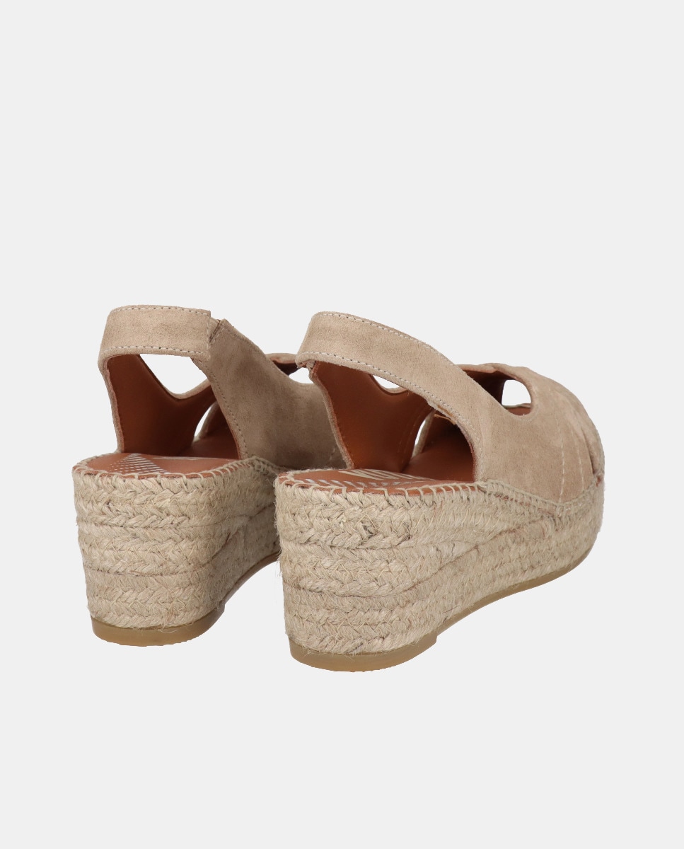 Alpercatas de Cunha Tipo Peep Toe em Croute Camel-3