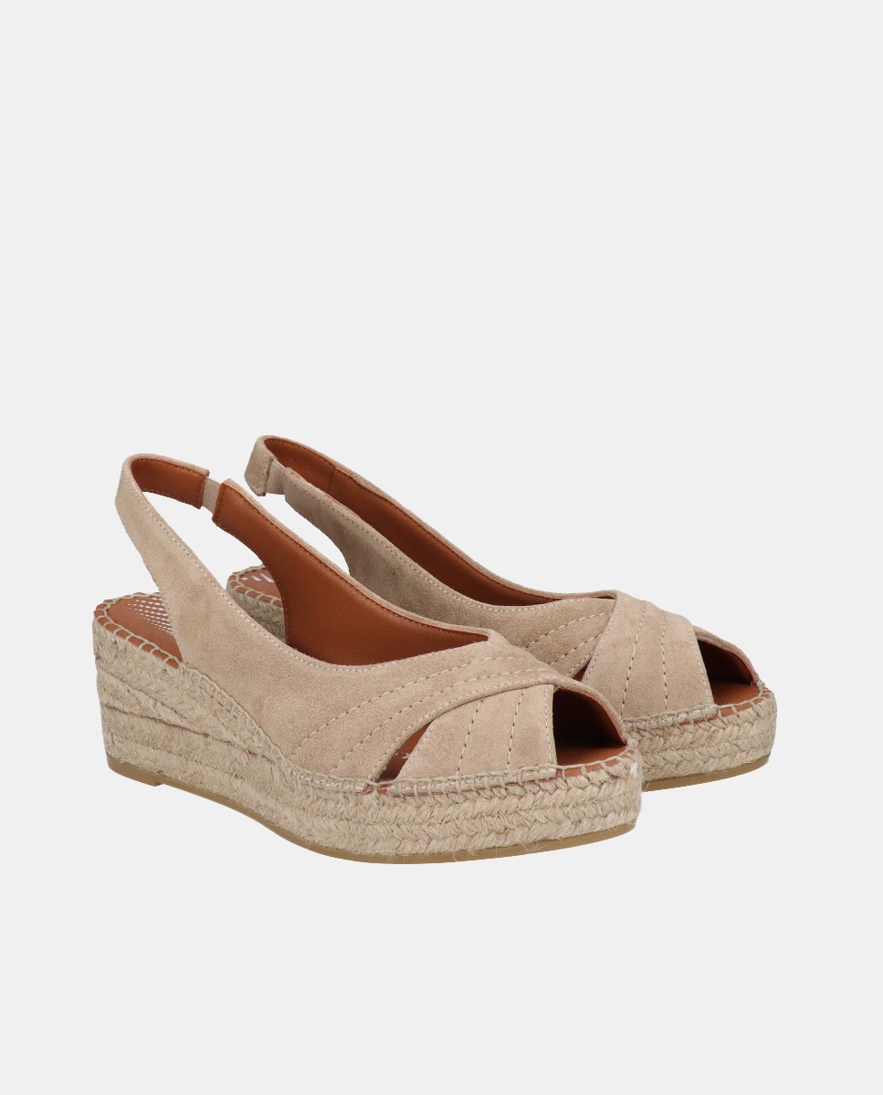 Alpercatas de Cunha Tipo Peep Toe em Croute Camel-2