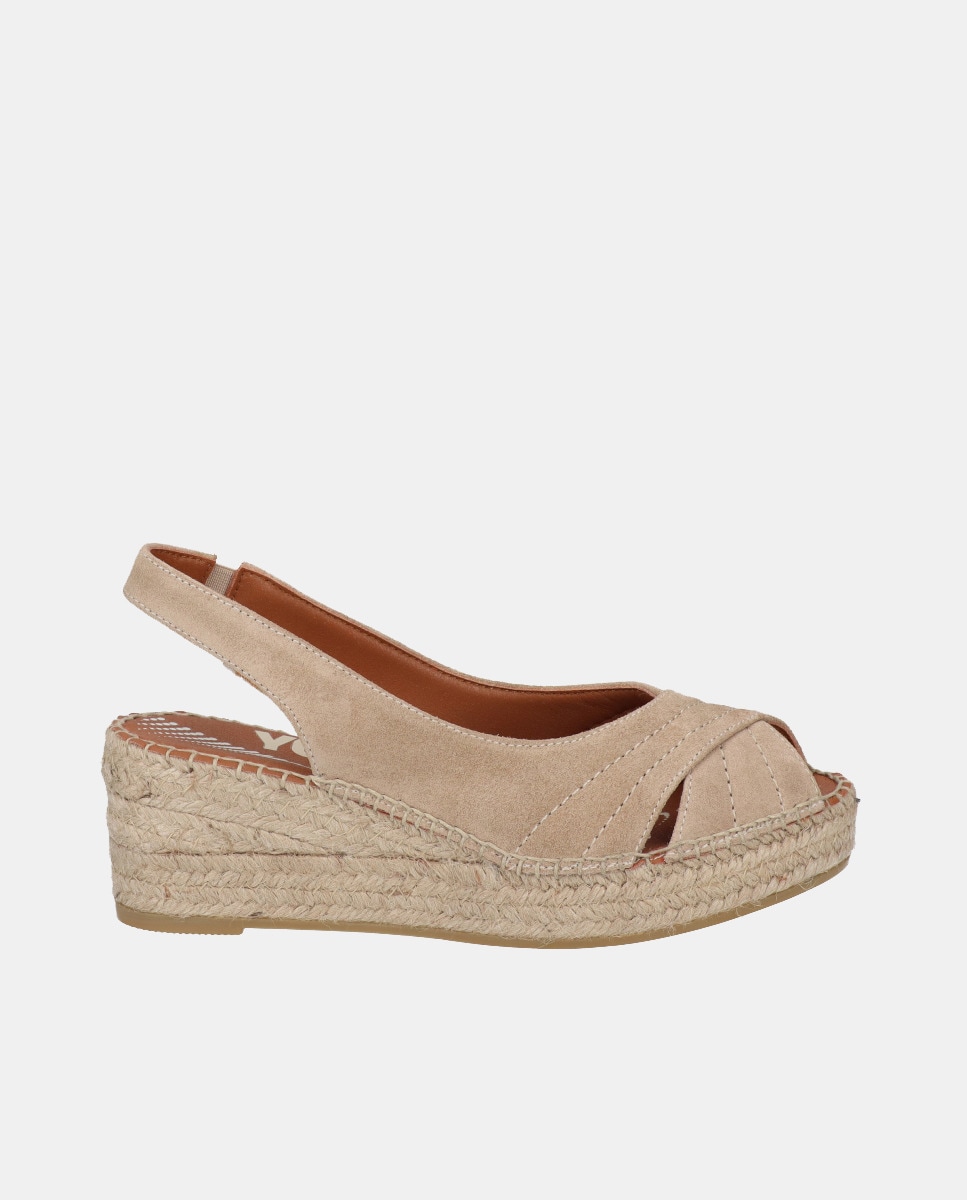 Alpercatas de Cunha Tipo Peep Toe em Croute Camel-1