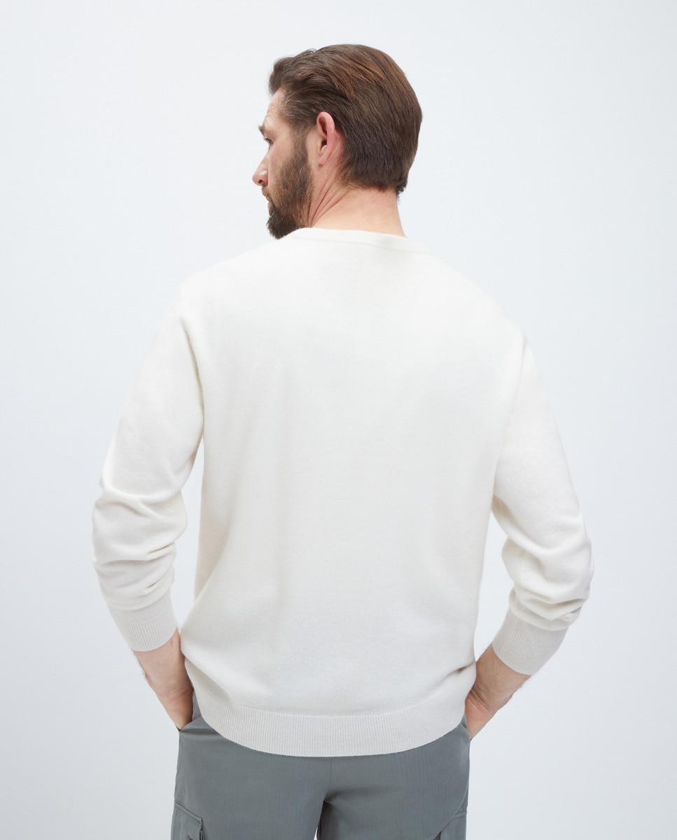 Camisola de Malha com Decote Redondo Lisa Caxemira Cru-3