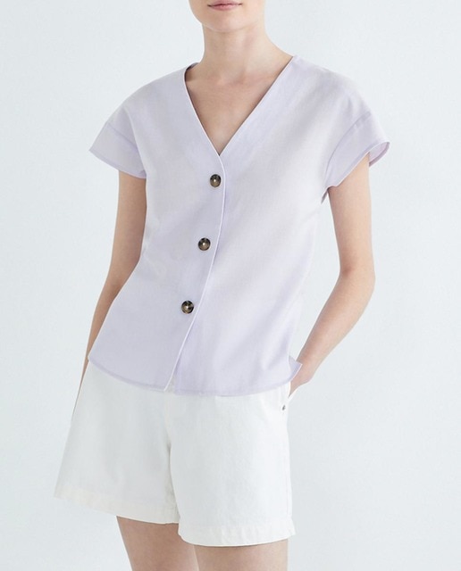Imagen 0 de Blusa mujer escote pico con lino