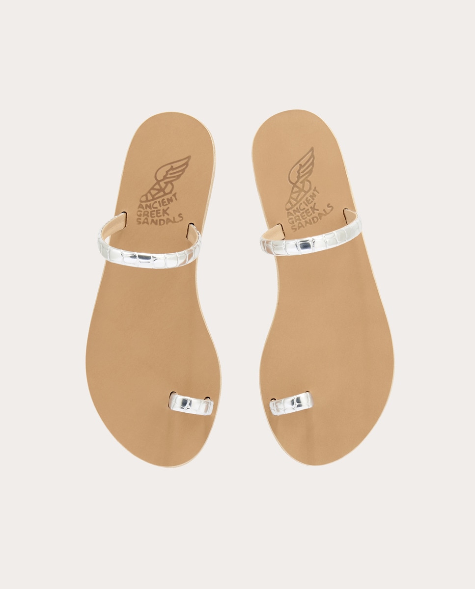 Sandalias planas Ofión de piel Plata-3
