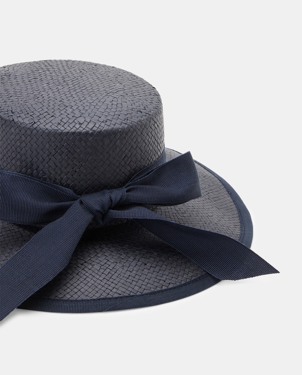 Canotier com Nó Grosgrain Azul-marinho-2