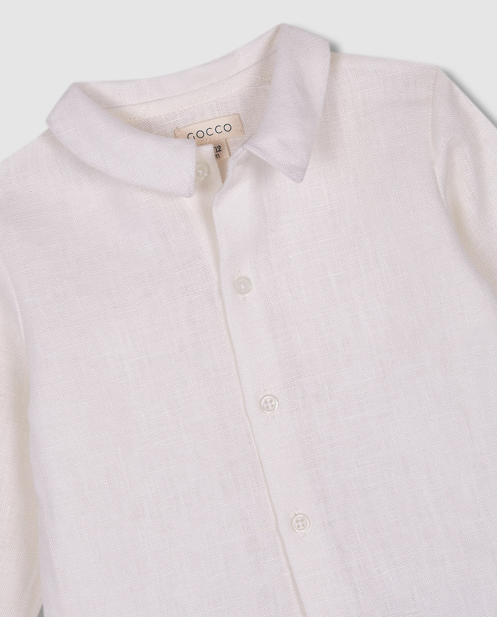Camisa de Linho com Gola Bebé Branco-5