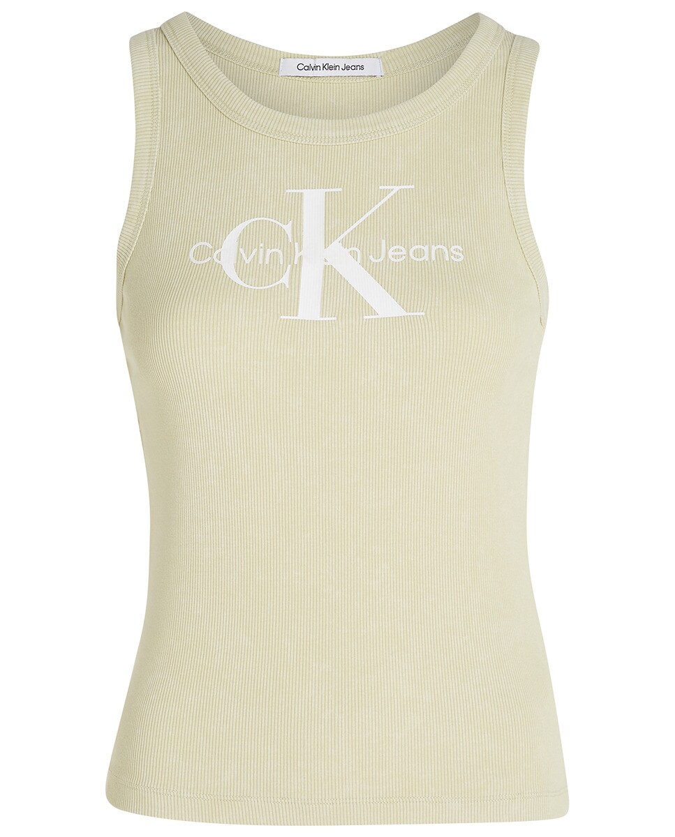 T-shirt de Alças com Monograma Canelado e em Algodão Verde-claro-4