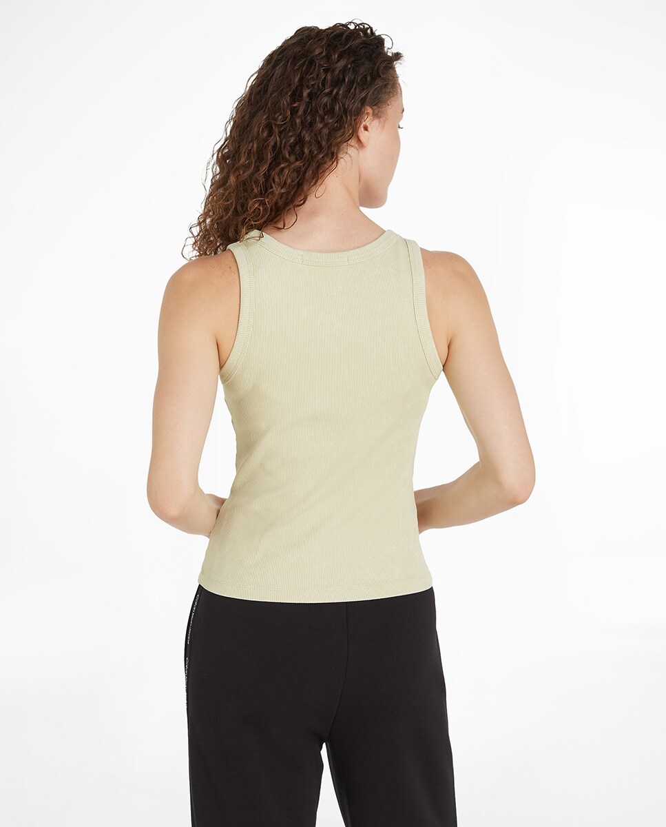 T-shirt de Alças com Monograma Canelado e em Algodão Verde-claro-2