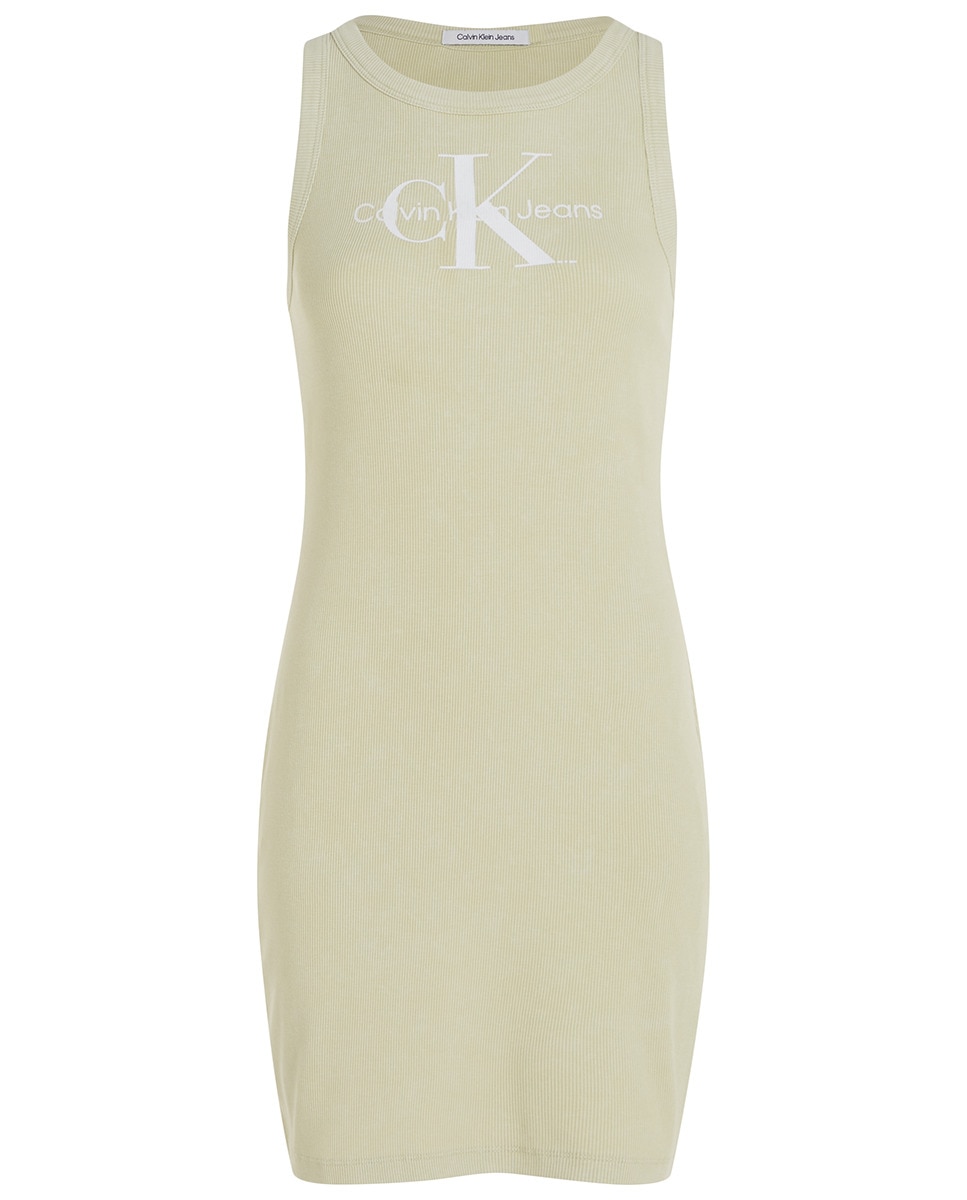 Vestido de Alças com Monograma Canelado e em Algodão Verde-claro-4