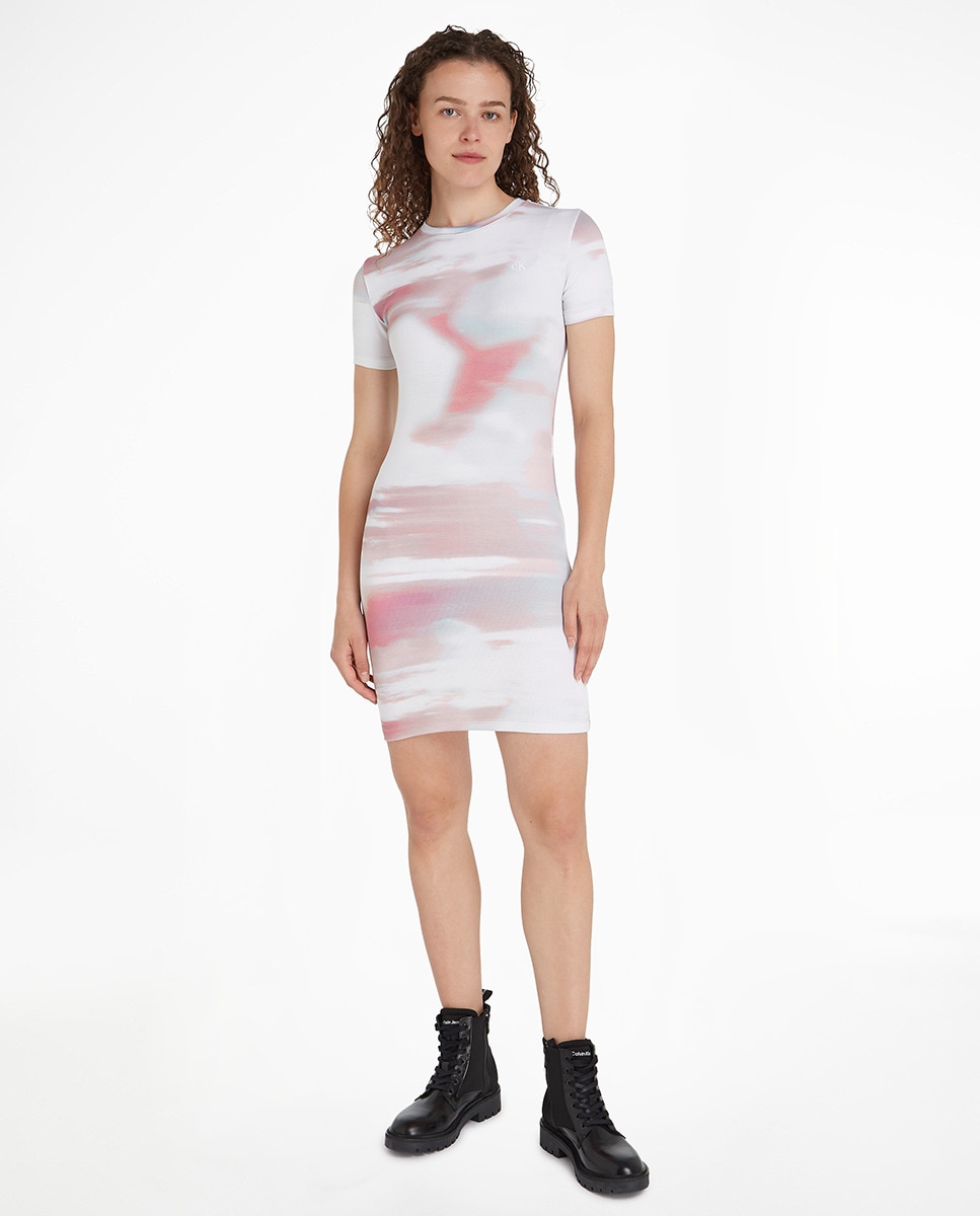 Vestido Slim Canelado com Logótipo em Toda a Peça Multicolor-1