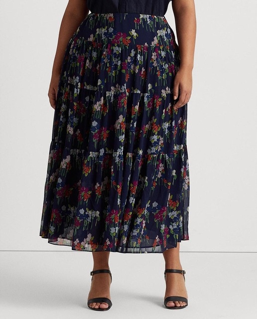 Imagen 0 de Falda talla grande de georgette con flores