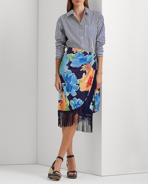 Imagen 0 de Falda de crepé con ribete de flecos