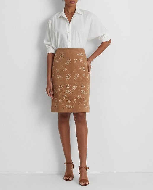 Imagen 0 de Falda de tubo de ante con bordado