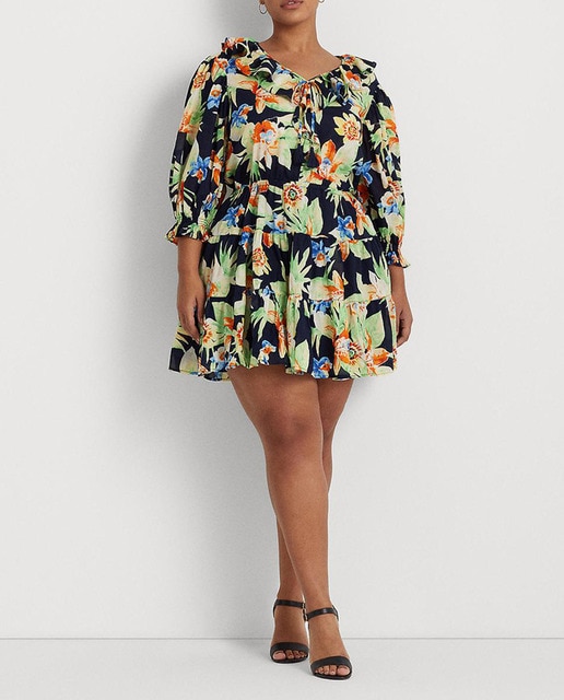 Imagen 0 de Vestido talla grande de voile de algodón con flores