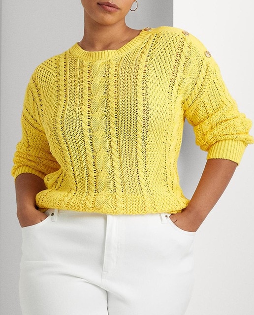 Imagen 0 de Jersey de mujer talla grande de algodón de punto Aran