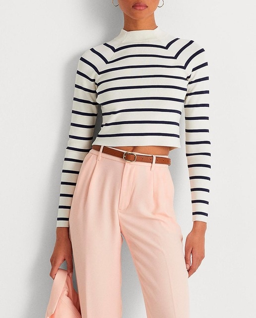 Imagen 0 de Jersey de mujer de rayas con cuello semicisne